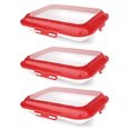 thumbnail image 1 of 3 Pack Stackable Food Storage Tray with Stretch Cover Two Ways Use Save Space and Keep Food Fresh Reusable Dishwasher and Freezer Safe Durable Food Grade Meal Prep Containers, 1 of 9