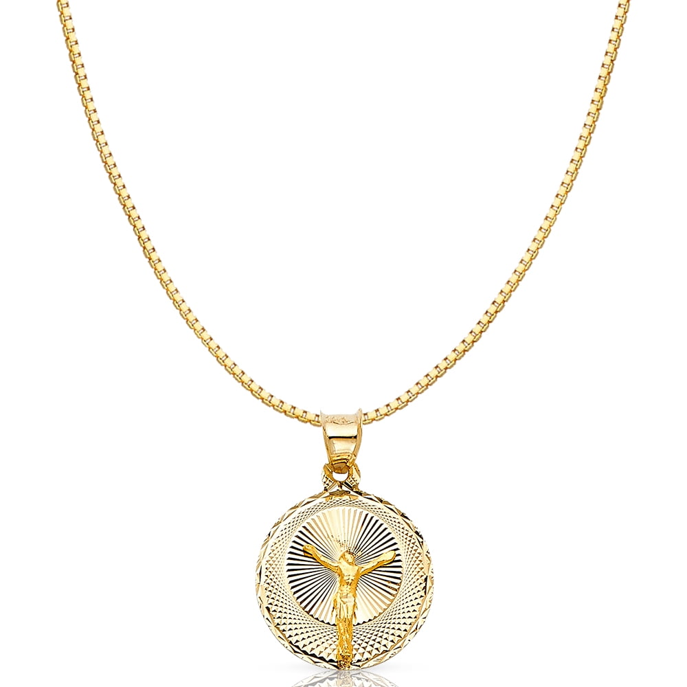 Ioka-14K Yellow Gold Diamond Cut Jesus Stamp Religious Charm
