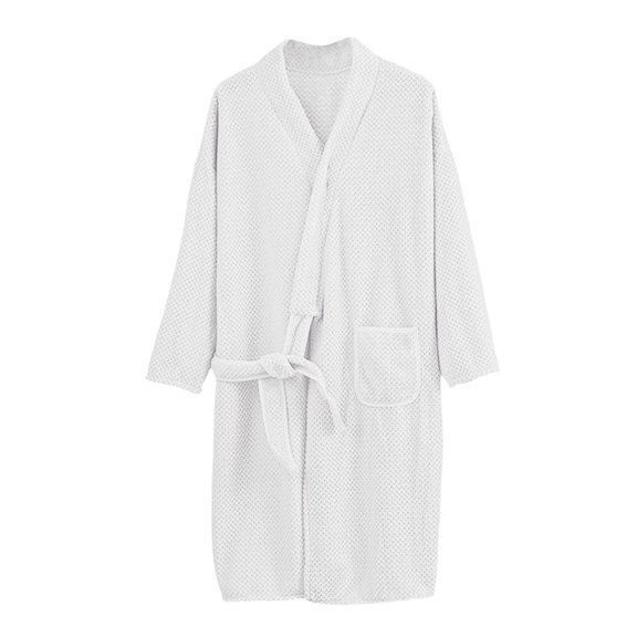 Wensltd Women Long Sleeve Warm Bathrobe Solid Color Wrap Robe With Belt And Pocket Full Length Nightgown For Home Sleepwear