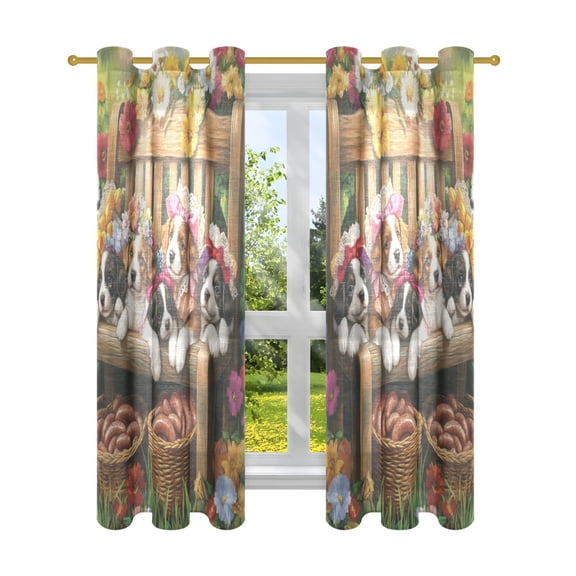 BZSMCE Window Curtain Panels Fashion Puppy Picnic in The Garden Printed 63x42in/63x52in