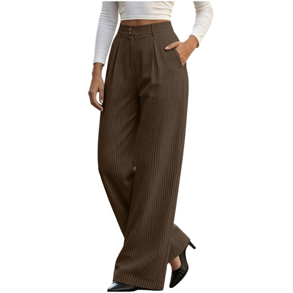 cocolona Womens Winer Casual Loose Corduroy Pants Elastic Waist Straight Wide Leg Travel Lounge Pants with Pockets