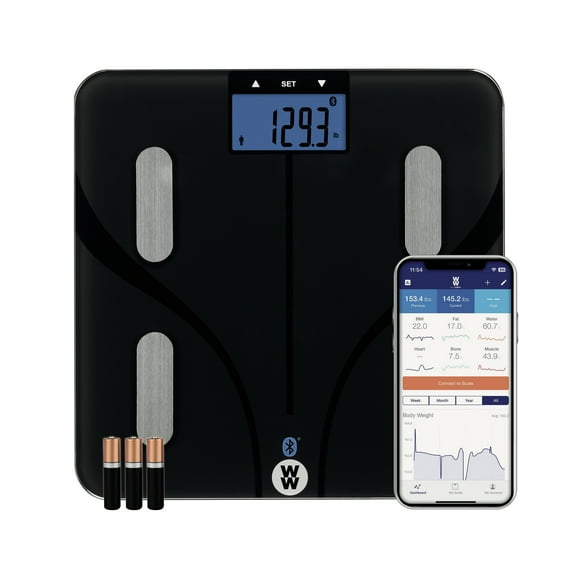 Weight Watchers by Conair Bluetooth Body Analysis Bathroom Scale, Measures Body Fat, Body Water, Bone Mass, Muscle Mass & BMI