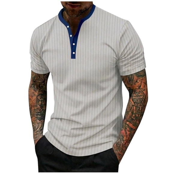 cfhntfmh Men's Casual T-Shirts Ribbed Knit Short Sleeve Henley Shirts Button up Slim Fit Workout Muscle Tops