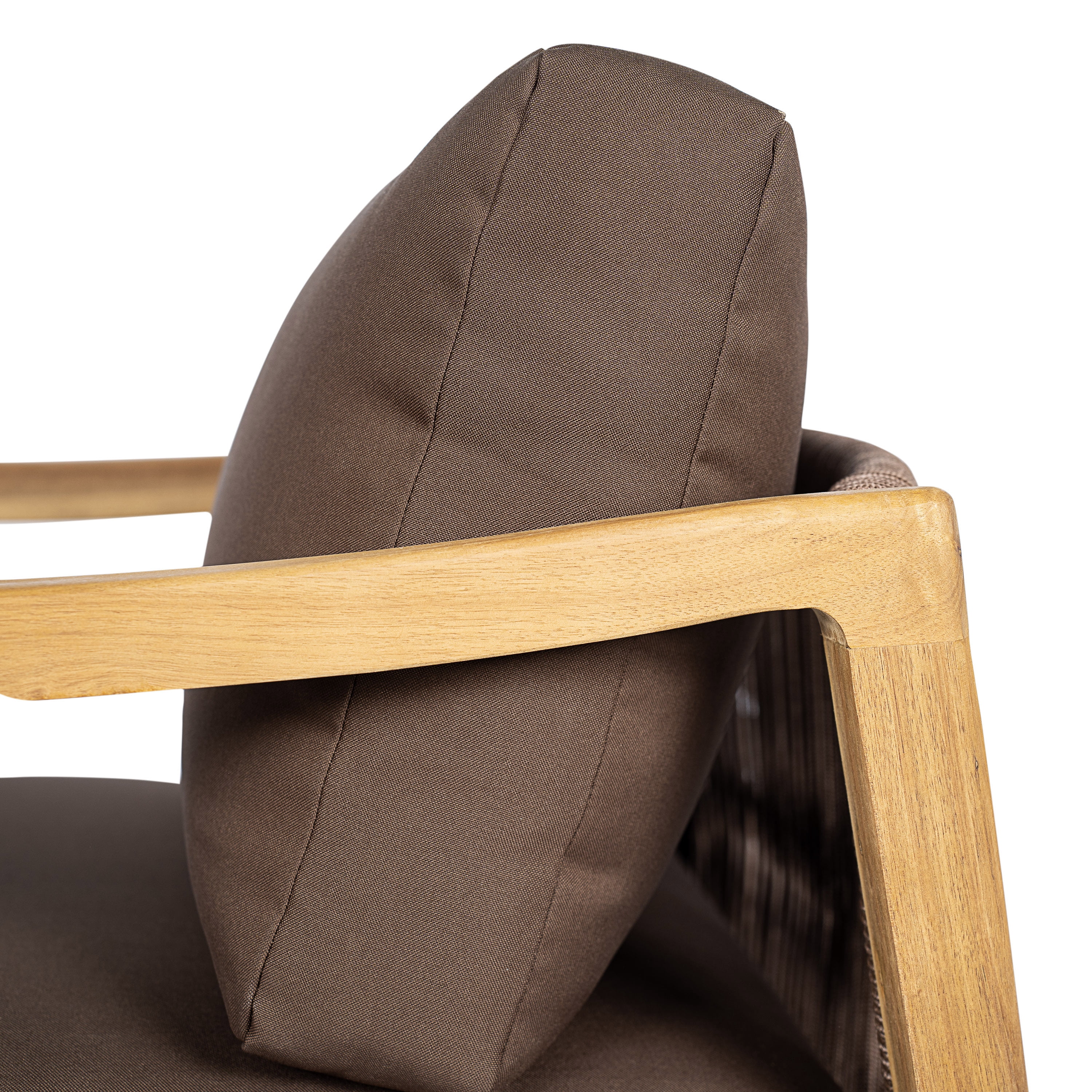 Club Chair, Outdoor Acacia Wood Frame Chair with Rope Back Detail Water-Repellent Brown Cushions, Teak