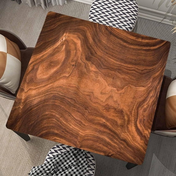 Wood Grain Square Tablecloth Fitted Table Cover with Elastic Edge Walnut Wooden Cloth Washable Tablecloths Wipe Clean for Indoor Outdoor Home Farmhouse, Fit for 32"x32" Tables, Style-1