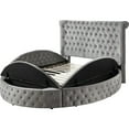 thumbnail image 2 of Luxury Queen Bed, Tall Rolled Headboard, Velvet Upholstered, Storage, Gray, 2 of 5