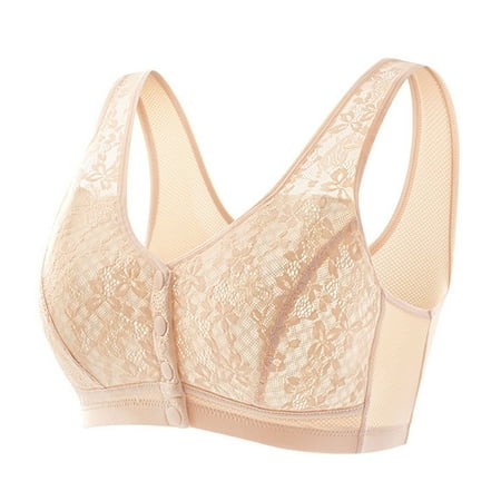 Sentmoon Sports Bras for Women Oversize No Underwire Push up Bras for Women Comfort Front Closure with Snaps Lift Seamless Lace Bra Womens Fashion for Dating Outfits Beige 80B