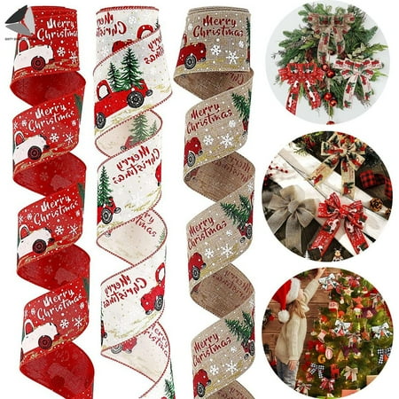 UPC: 0840271550565 | Sixtyshades 5.5 Yds Christmas Burlap Ribbon Vintage Truck for Christmas Tree Floral Bows Home Decoration