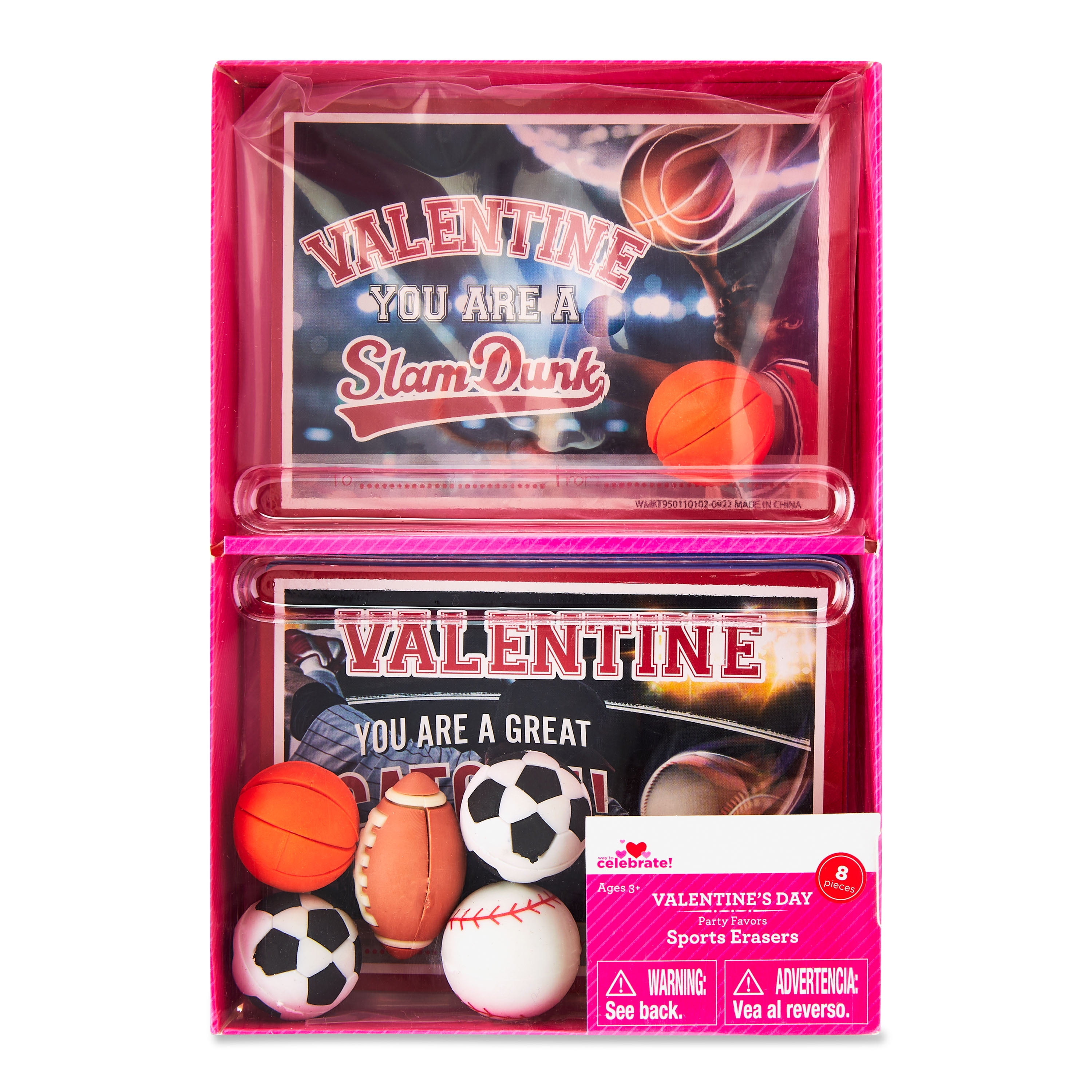 WAY TO CELEBRATE! Way to Celebrate 8 Sport Eraser, Party Favors, 8 Count, Multi Colors, Soccer, Football, Basketball, Baseball