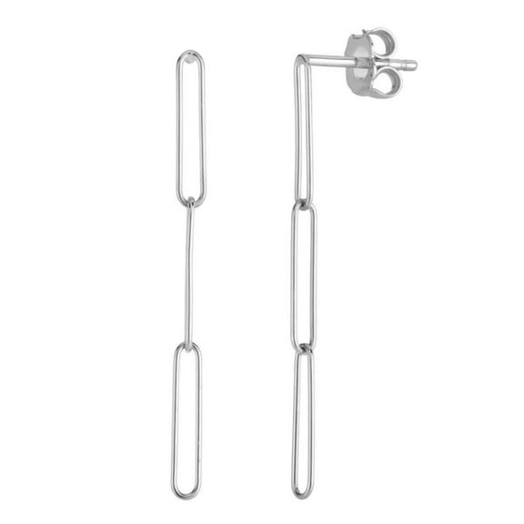 JewelStop 14K Polished Finish White Gold Extra Long Lungo Paperclip Drop Earrings with Push back Clasp One Link measures 2.7mm x 13.6mm.
