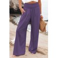 thumbnail image 1 of Pantalones de pierna ancha de lino y algodón para mujer, pantalón holgado informal con bolsillos sólidos, ropa de calle de cintura elástica para oficina, Verano, 1 of 5