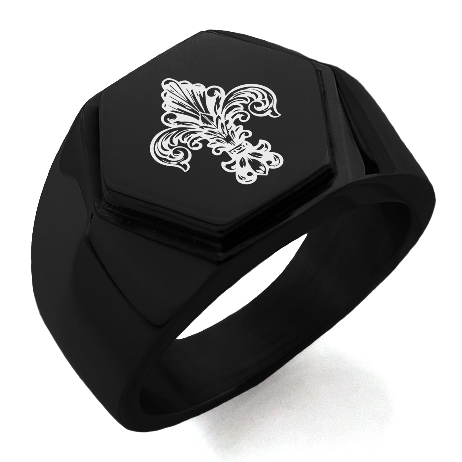 Stainless Steel Gold Color Plated 2 Color Fleur De Lis Flower Cross Biker Ring with Clear CZ Stainless Steel Gold Color Plated 2 Color Fleur De Lis Flower Cross Biker Ring with Clear CZ