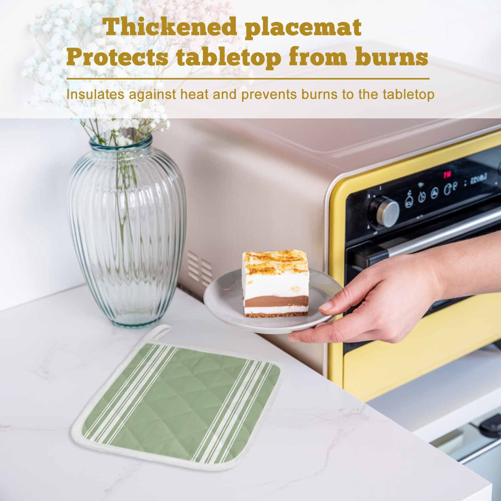 Sage Green Pot Holders for Kitchen Heatproof Potholder, 4 Pack Farmhouse Sage Green White Striped Hot Pads Multipurpose Oven Pads Cloth Potholders Trivet for Cooking and Baking