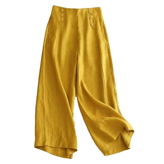 Women's Pants Casual Plain Wide Leg Yellow S (4)
