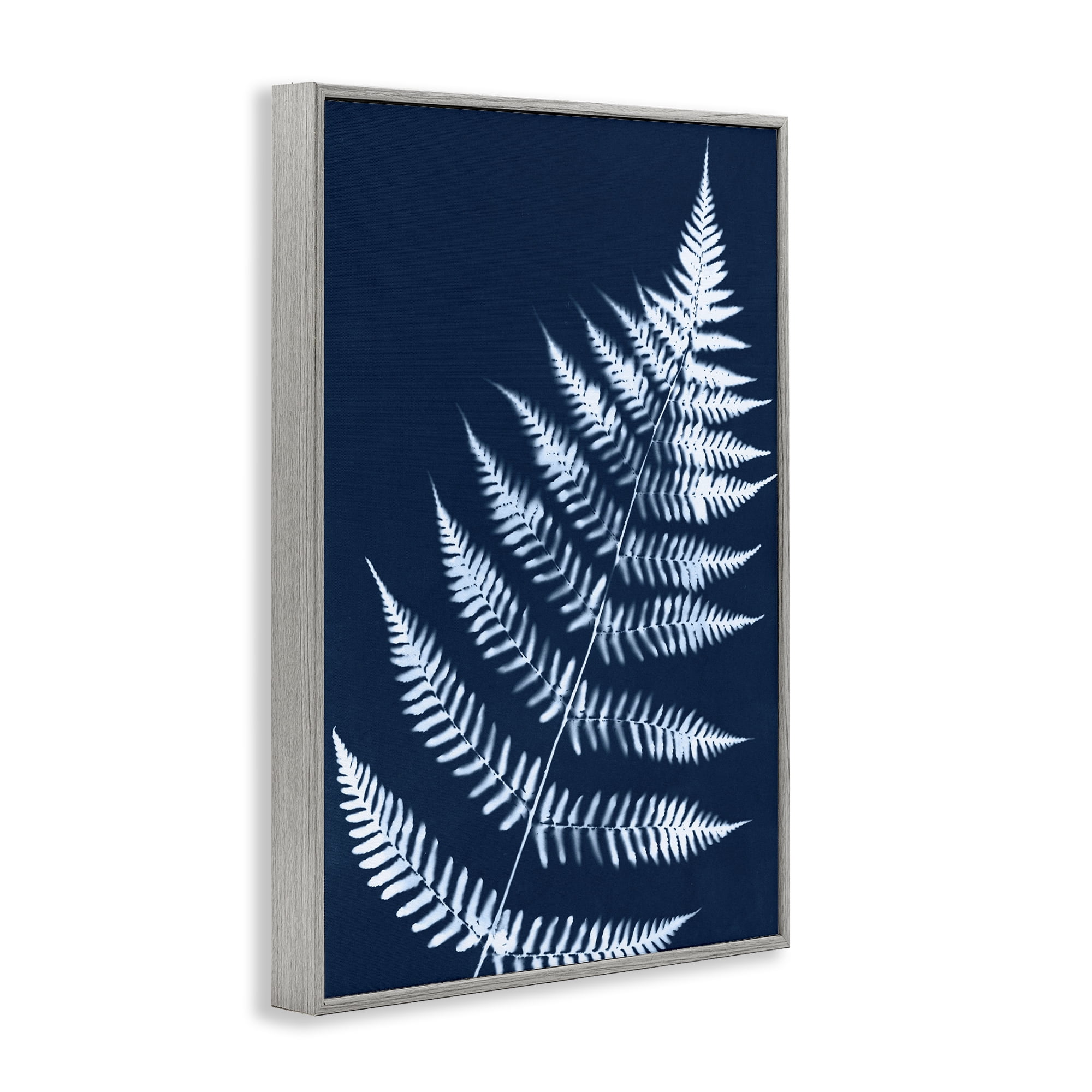 Stupell Industries Blue Fern Impression Botanical & Floral Painting Gray Framed Art Print Wall Art, 12 x 18
