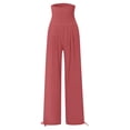 thumbnail image 4 of BUWTTER Women's Casual Pants High Waist Wide Leg Long Trousers with Pockets Elastic Waist Solid Color Loose Fit Casual Women Slacks Brick Red L, 4 of 5
