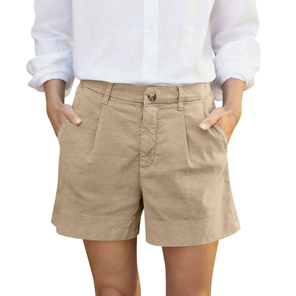 Nestiefly Women Linen Shorts Summer Casual Bermuda Short High Waisted Bermuda Shorts Dressy Wide Leg Short with Pockets Light Brown 2XL