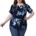 thumbnail image 2 of DARING DIVA Women's Plus V Neck Floral Print Casual Top 2X Navy Blue, 2 of 6