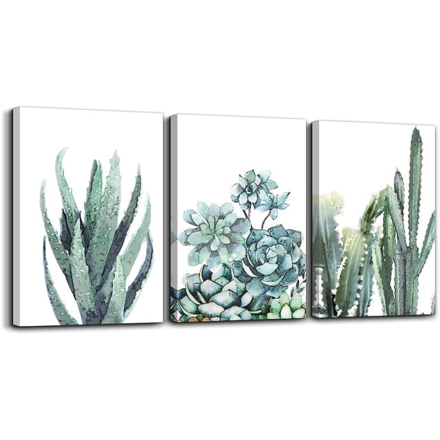 Lienzo de pared para sala de estar, baño, decoración de pared para dormitorio, cocina, obras de arte, impresiones en lienzo, pintura de flores de plantas verdes, 12.0 x 16.0 in, 3 piezas, enmarcado mo Namotu CZJJ-ST100