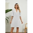 thumbnail image 4 of Spring Summer Dresses for Women Half Sleeve Solid Color Casual Pockets V Neck Dress, 4 of 29
