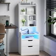 thumbnail image 3 of Tall Nightstand with Drawers and Storage Shelf,Night Stand with LED Lights and Charging Station,Bedside Table End Side Table for Bedrooms,White, 3 of 9