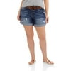 Juniors Plus Belted Cuffed Destroyed Short