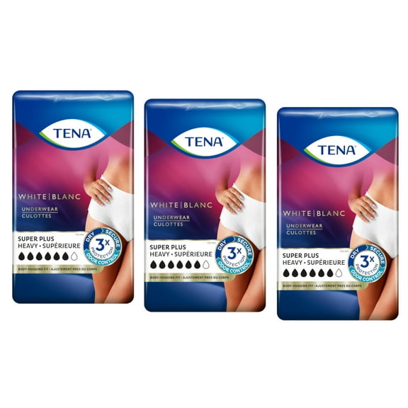 Tena Women XL Super Plus Heavy Incontinence Underwear, Stylish White 14 Ct. - Pack of 3
