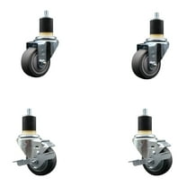 3 Inch SS Thermoplastic Rubber Wheel Swivel 1-7/8 Inch Expanding Stem Caster Set 2 Brakes SCC