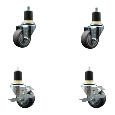 3 Inch SS Thermoplastic Rubber Wheel Swivel 1-7/8 Inch Expanding Stem Caster Set 2 Brakes SCC