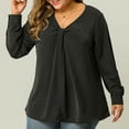 thumbnail image 6 of Unique Bargains Women's Plus Size V Neck Loose Long Sleeve Twist Knot Top 2X Black, 6 of 8