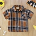 thumbnail image 2 of LYHaoo Boys Plaid Short Sleeve Shirt With Point Collar Breathable Summer Casual Shirt For Toddler & Kids Cute Tops Sizes 2-3 Years Brown, 2 of 3