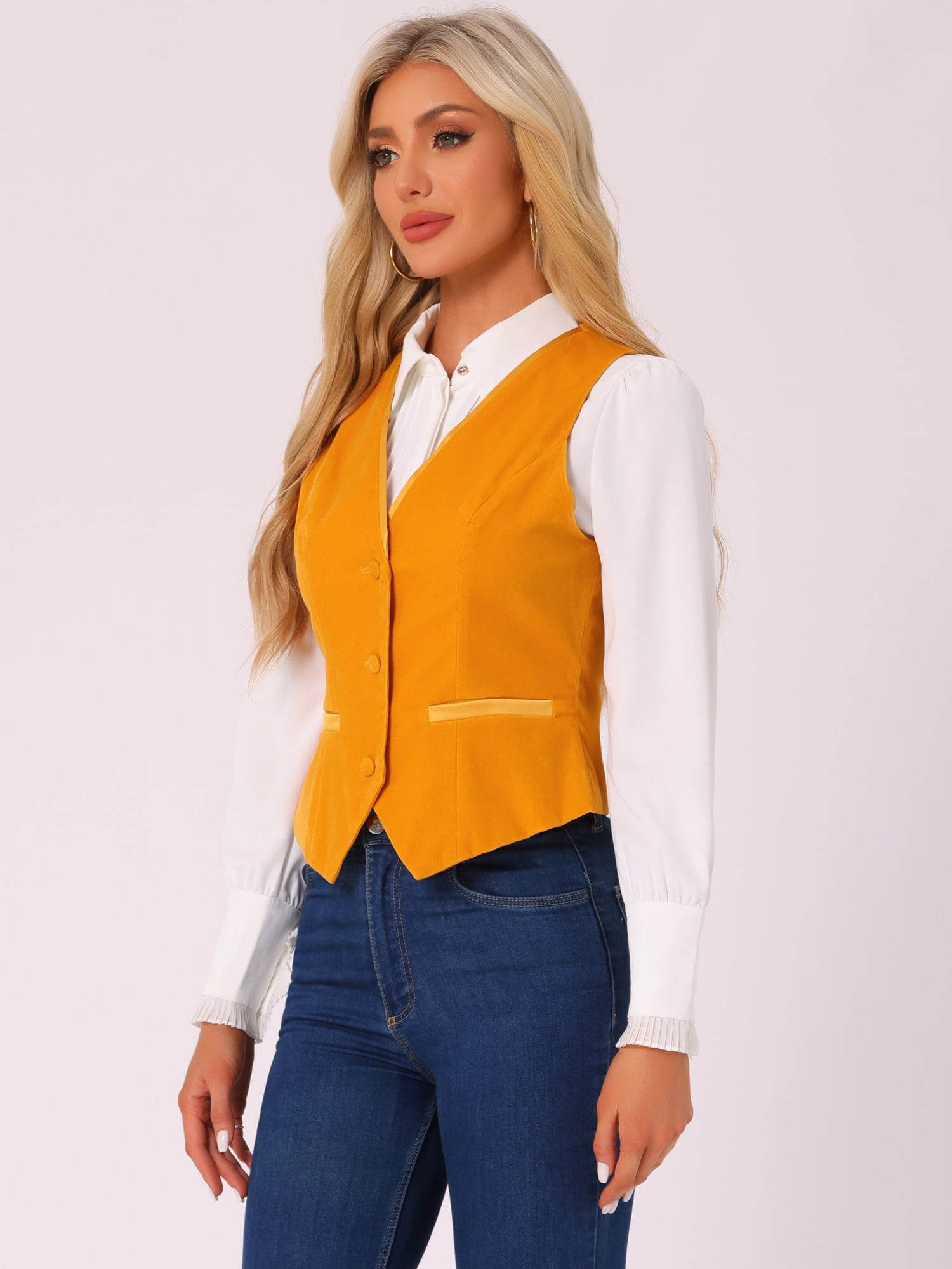 DARING DIVA Women's V Neck Retro Velvet Racerback Steampunk Vest S Orange