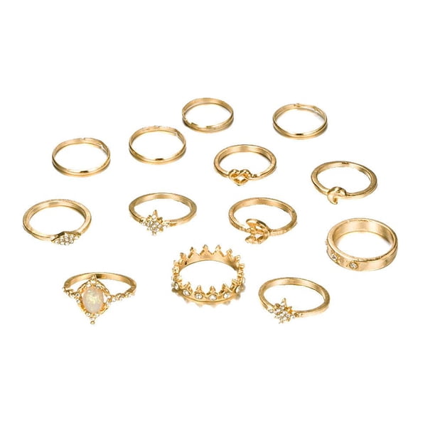 Conjunto De Anillos Para Mujeres Estrella Luna Corona Señoras Anillo Apilable Anillos Simples De Moda Para Mujeres Chicas Adolescentes 13 Piezas matsuzay AP005754-00