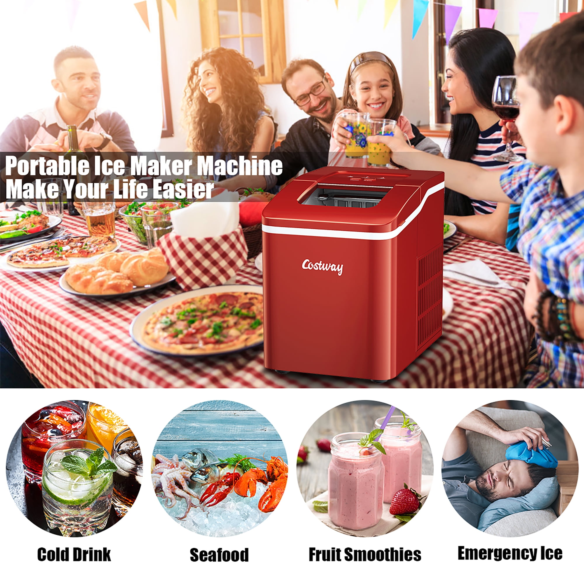 COSTWAY Countertop Ice Maker, 40LBS/24H Portable Compact Ice Machine with  Top Inlet Hole, Auto Self-Cleaning Function, 24 pcs Ice Cube in 15 Mins,  Ice
