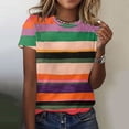 thumbnail image 4 of Women's Short Sleeve Crew Neck Tee Tops Stripe Color Block Casual T-Shirts Summer Clothes Blue,XL, 4 of 5
