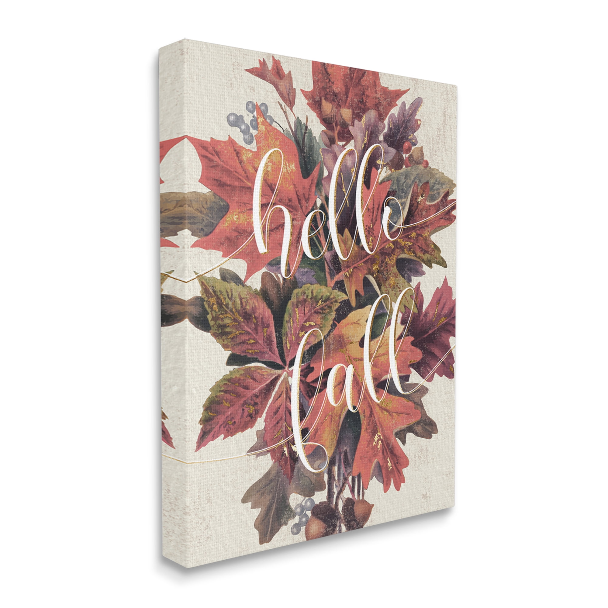 Stupell Industries Hello Fall Phrase Orange Autumn Leaf Pile, 16 x 20,Design by Daphne Polselli