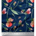 thumbnail image 1 of Soimoi Blue Silk Fabric Leaves & Floral Watercolor Print Fabric by The Yard 42 Inch Wide, 1 of 3