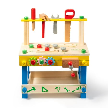 

ANOGOL Wooden Kids Pretend Tool Workbench Toy for Livingroom Bedroom Graden Wood Toys with Many Accessories Tool Bench for Kids Toddlers Teenagers Blue 16*6.3*14 Inch