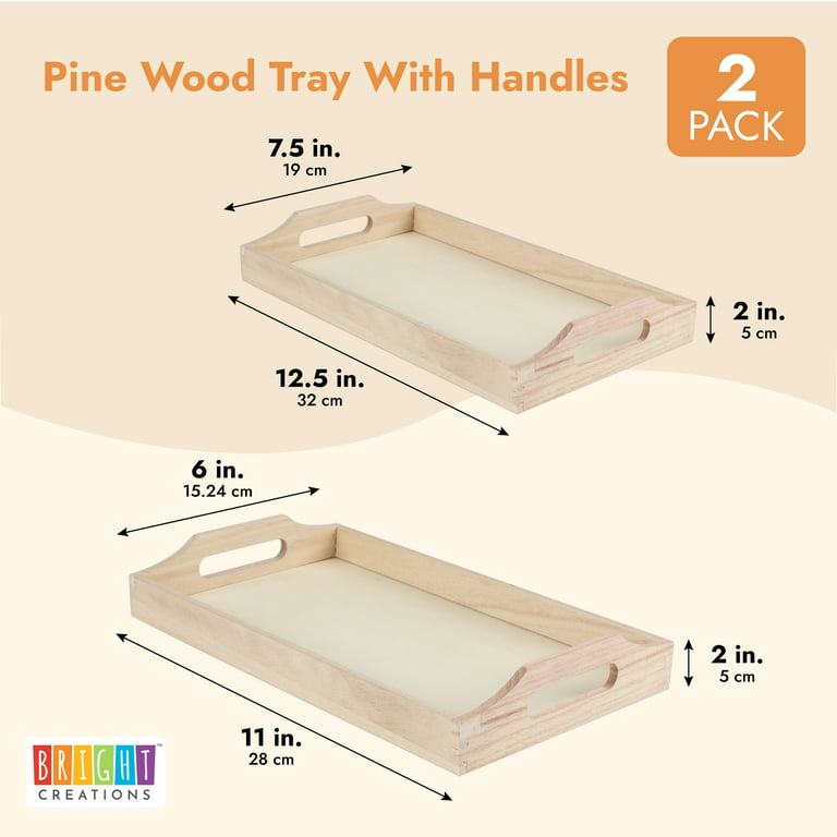 Lightweight Wooden Trays with Handles for DIY Crafts, Decorating (2 Sizes,  2 Pack)
