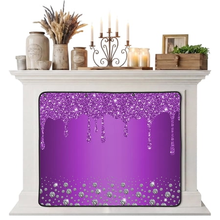 Magnetic Fireplace Cover Purple Diamond Fireplace Screen Luxury Bling Water Drop Insulation Fireplace Blocker Blanket Save Energy Fireplace Draft Stopper Covers for Living Room 36x30