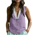 thumbnail image 4 of Admvng Women's Tank Tops Lace Linen Cotton Sleeveless V Neck Casual Boho Summer Blouses, 4 of 9