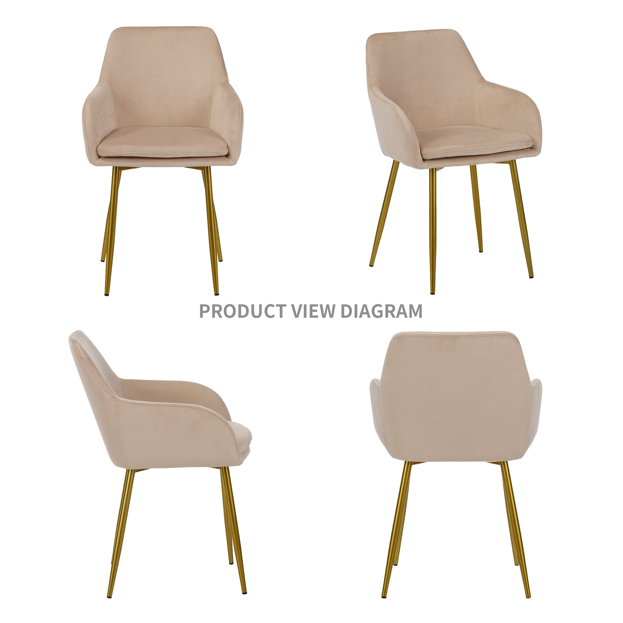 Velvet Dining Chair Set of 2, Modern Padded with Gold Metal Legs, for Dining Rooms Kitchens Vanity Tables Living Room, Easy Assembly, Beige