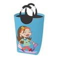 thumbnail image 2 of Waterproof Collapsible Laundry Hamper, Blue Shopping Girl Aluminum Handle Laundry Bag, 50L, 2 of 6
