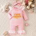 thumbnail image 2 of Nwiuh Baby Girl Cute Outfit Newborn Romper Striped Ruffle Sleeve Jumpsuit Rabbit Bodysuit Festival Clothes (Red, 12-18 Months), 2 of 9