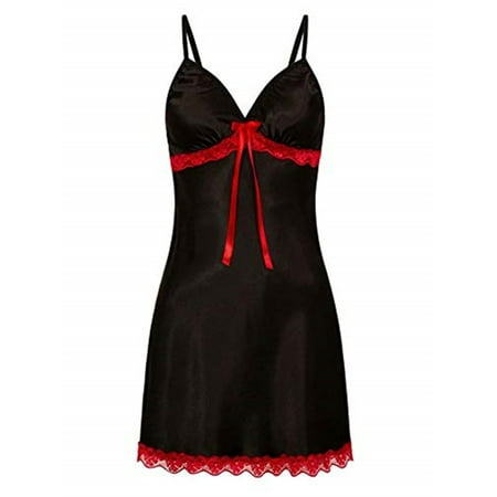 

Kiapeise Women Sexy 2 Pcs Lingerie Set Lace Chest Deep V-Neck Dress + Thong