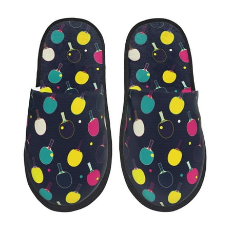 Balery Colorful Ping Pong Rackets Slient Indoor Furry Fleece Comfort House Shoes Soft Non-Slip Home Shoes Cotton slippers House Slippers-- Large