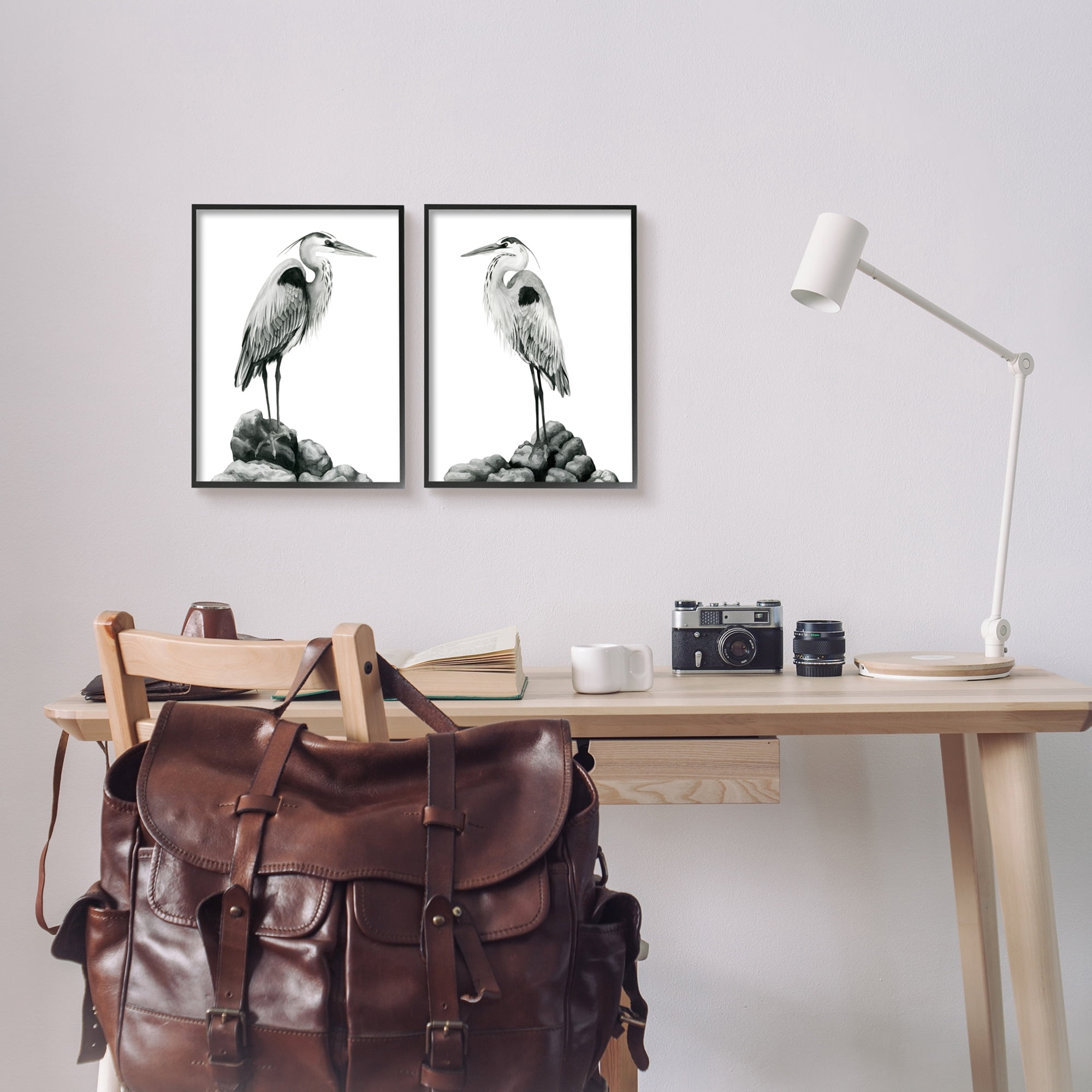 Stupell Industries Great Herons Standing Rocks Black White Bird Portraits, 11 x 14, Design by Grace Popp&nbsp;