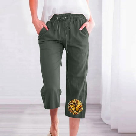 Pisexur Women's Cotton Linen Pants, Womens Hiking Cargo Pants Lightweight  Capris Elastic Waist Side Pockets Solid Color High Rise Casual Loose  Trousers Plus Size Pants Lounge Set(S-3XL) 