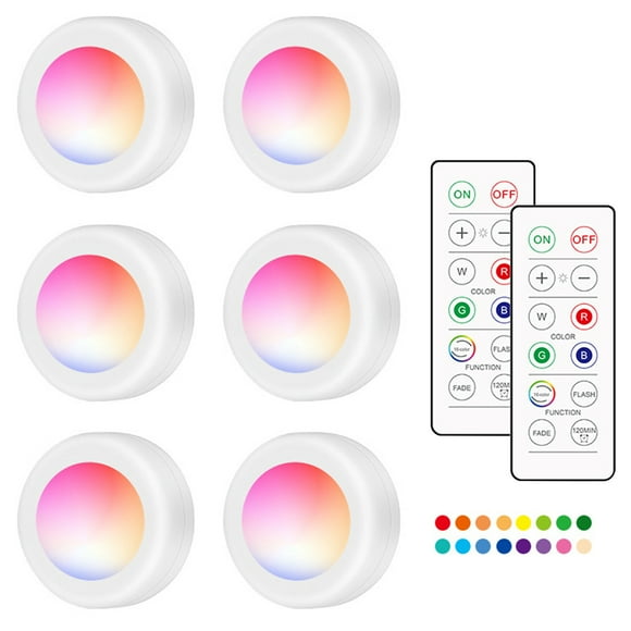 Yeacher 16 Colors Changing RGB LEDs Under Cabinet Lamp Puck Light 6 PCS with 2
