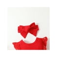 thumbnail image 5 of Qmyliery Baby Girl Romper Rib Round Neck Lace Fly Sleeve Bottom Snap Jumpsuit + Bow Headband, 5 of 9